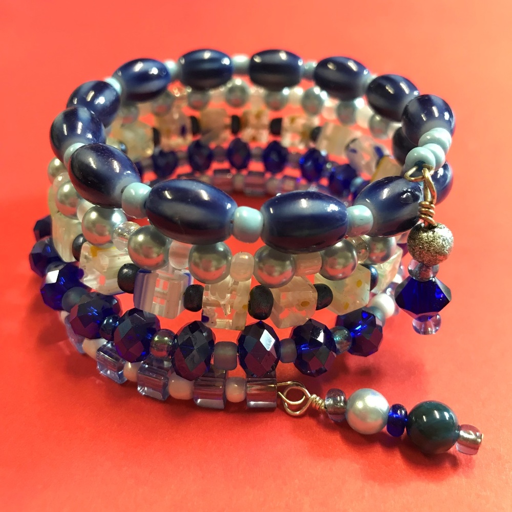 Blue Moon Memory Wrap Bracelet With Charm Dangles